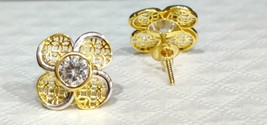 1Ct Round Solitaire Cubic Zirconia Diamond Stud Earrings 18k Solid Yellow Gold - £225.50 GBP