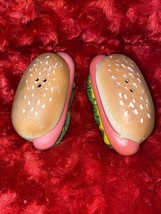 Salt &amp; Pepper Shakers Hot Dogs In Buns W/ Mustard Ceramic Never Used - £11.95 GBP