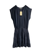 Ramy Brook Vanesa Dress M Blue Satin Smocked Tiered Layered Pleated Mini... - $153.56 CAD