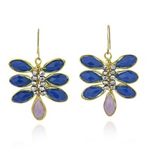 Elegant Dragonfly Blue Crystal Stone Dangle Earrings - £8.85 GBP