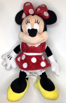 Disney Parks MINNIE MOUSE Stuffed Animal Approx 13&quot; Red Polka Dot Dress Bow Soft - £13.92 GBP