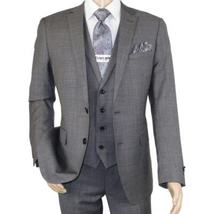 Men's Apollo King 3 piece Vested Business Suit Vested SL203 Gray Textured image 3