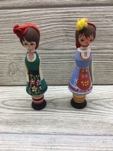 2 Bulgarian Rose Oil Perfume Wooden Traditional Handmade Souvenir Dolls - £11.23 GBP