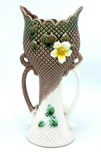Vintage Japan Ceramic 2 Handle Vase w Daisy and Textured Diamond Pattern - £16.13 GBP
