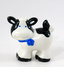 Plastic Cow Figurine Toy Black &amp; White with Blue Bell Vintage 1980&#39;s - $6.99