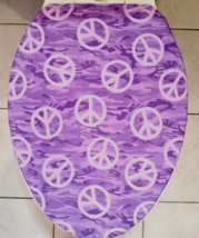 Peace Signs Camo Purple / Lilac Cotton Fabric ELONGATED Toilet Seat Lid ... - $11.28