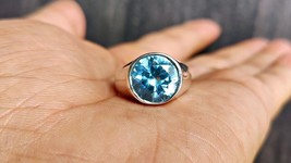 Natural Blue Aquamarine Diamond Cut Handmade Solid Sterling Silver Unisex Ring - £43.85 GBP