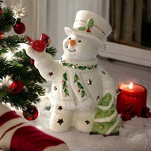 Lenox Happy Holly Days Lit Snowman Cardinal Porcelain Winter Christmas Boxed - £34.23 GBP