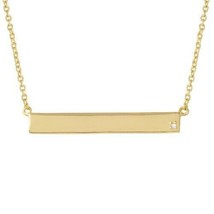 Fine Silver Yellow Gold Minimalist Horizontal Bar Geometric Diamond Necklace - $30.90