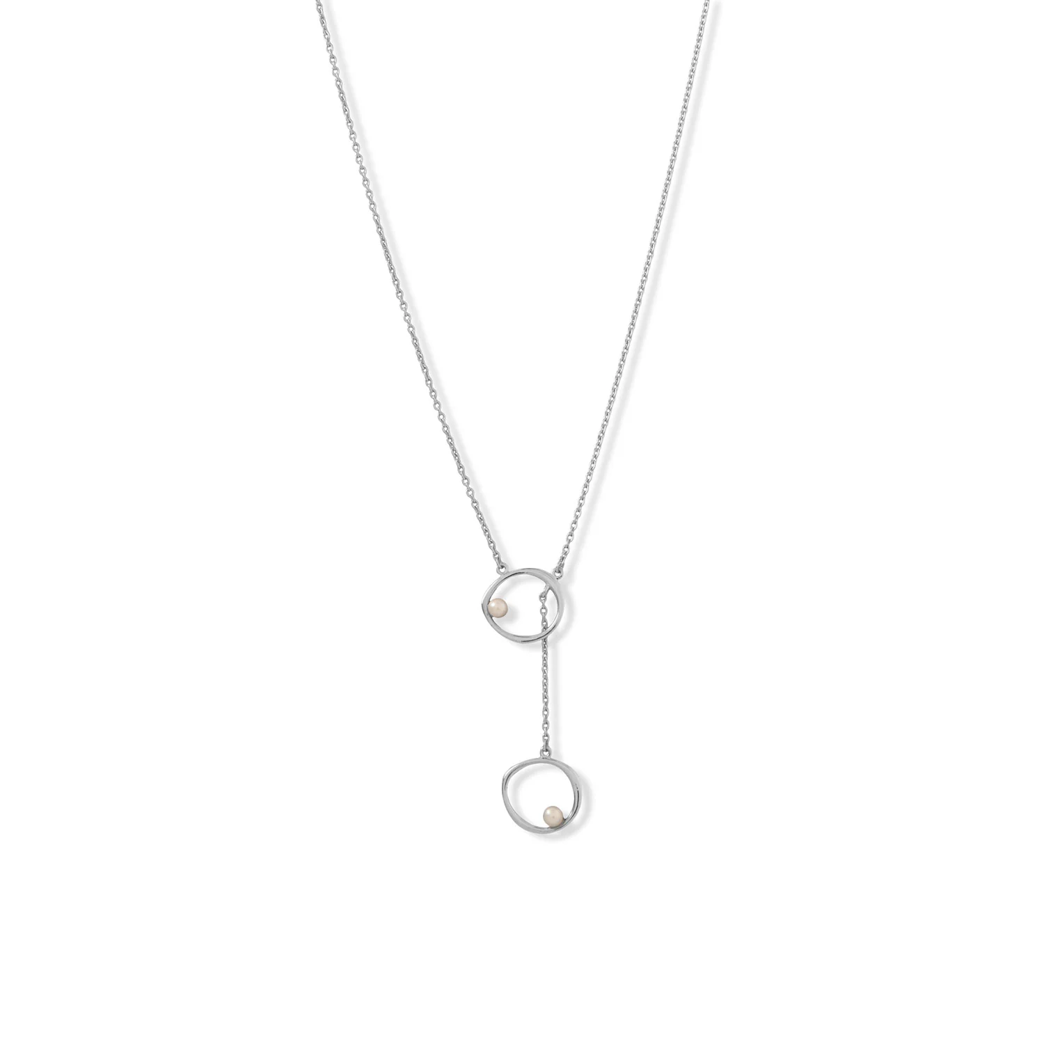 Open Circle Pearl Drop Dangle Necklace - £50.66 GBP