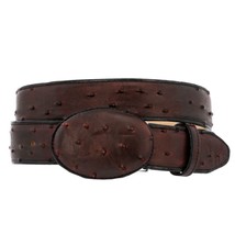Black Cherry Western Cowboy Leather Belt Ostrich Quill Pattern Rodeo Buckle - $29.69