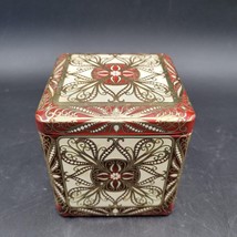 Beautiful Covered Hinged Square Tin Made in Holland Gold Burgundy Cream ... - $19.79