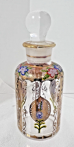 Antique Hand Enameled Scent Bottle Lots of Gold Flowers Scrolls 4" Tall - $34.16