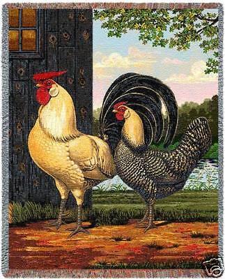 72x54 ROOSTER Hen Chicken Bird Farm Country Tapestry Throw Blanket  - $63.36