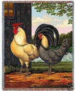 72x54 ROOSTER Hen Chicken Bird Farm Country Tapestry Throw Blanket  - £49.61 GBP