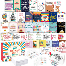 Feela Birthday Cards, 160 Pack 40 Designs Happy Birthday Card Assorted Bulk with - £34.14 GBP