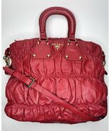 Prada Napa Gauffre Tessuto Red Leather Two Way Bag  - $374.22