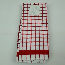 Habitat Red White Kitchen Hand Towel 2 Pack Set Windowpane Cotton 16&quot; x 28&quot; - £19.97 GBP