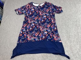 Cuddl Duds Shirt Womens P3X Navy Blue Floral Tunic Sharkbite Hem Keyhole... - $17.81