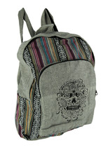 Zeckos Sugar Skull Grey Cotton Canvas Striped Tapestry Fully Lined Backpack - £27.68 GBP