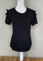 downeast NWOT women’s ribbed ruffle sleeve shirt size S black A10 - £9.16 GBP