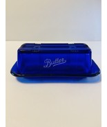 COBALT BLUE GLASS LIDDED BUTTER DISH for 1/4 lb. Stick - $14.85