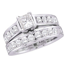 14k White Gold Princess Diamond Bridal Wedding Engagement Ring Set 2.00 Ctw - £3,542.90 GBP