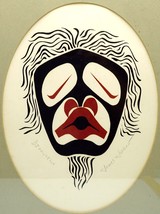 Signed Print of a Dzoonokwa Mask by James Jordan 1945-2001 Signed. Matt &amp; Framed - £51.88 GBP