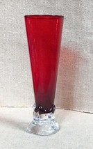 Vintage Handblown Ruby Red Glass Vase w Clear Base Edgy Gothcore - $35.64