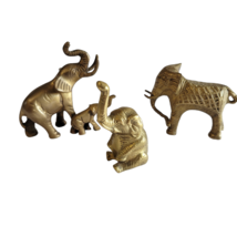 Lot Solid Brass Elephant Set Of 3 Miniature Elephants Small India Trunk Up Euc - £19.77 GBP