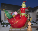 CHRISTMAS SANTA GRINCH ON SLED SLEIGH MAX DOG 12 FT Airblown Inflatable ... - $242.17
