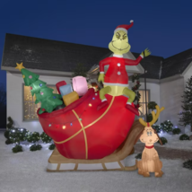 Christmas Santa Grinch On Sled Sleigh Max Dog 12 Ft Airblown Inflatable Gemmy - £194.51 GBP