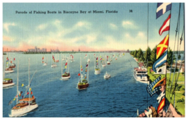 Parade of Fishing Boats at Biscayne Bay Miami, Florida Postcard. Posted 1940 - £5.39 GBP