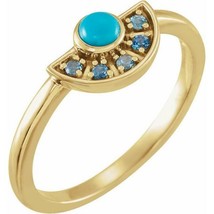 14k Yellow Gold Turquoise and Aquamarine Art Deco Fan Ring - £591.56 GBP+