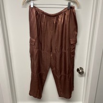 Victorias Secret Brown Satin Cargo Pocket Cropped Pants NEW Size Large C... - $27.72