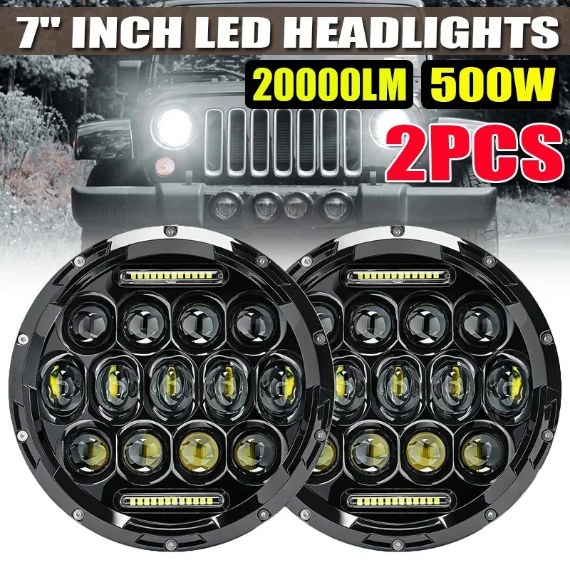 7&quot; Inch LED Headlights,500 W Round LED Headlamp with Daytime Running Light DRL - £35.25 GBP+