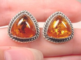 (PE40-1-Z) Orange Amber Poland .925 Sterling Silver Triangle Stud Earrings - £35.24 GBP