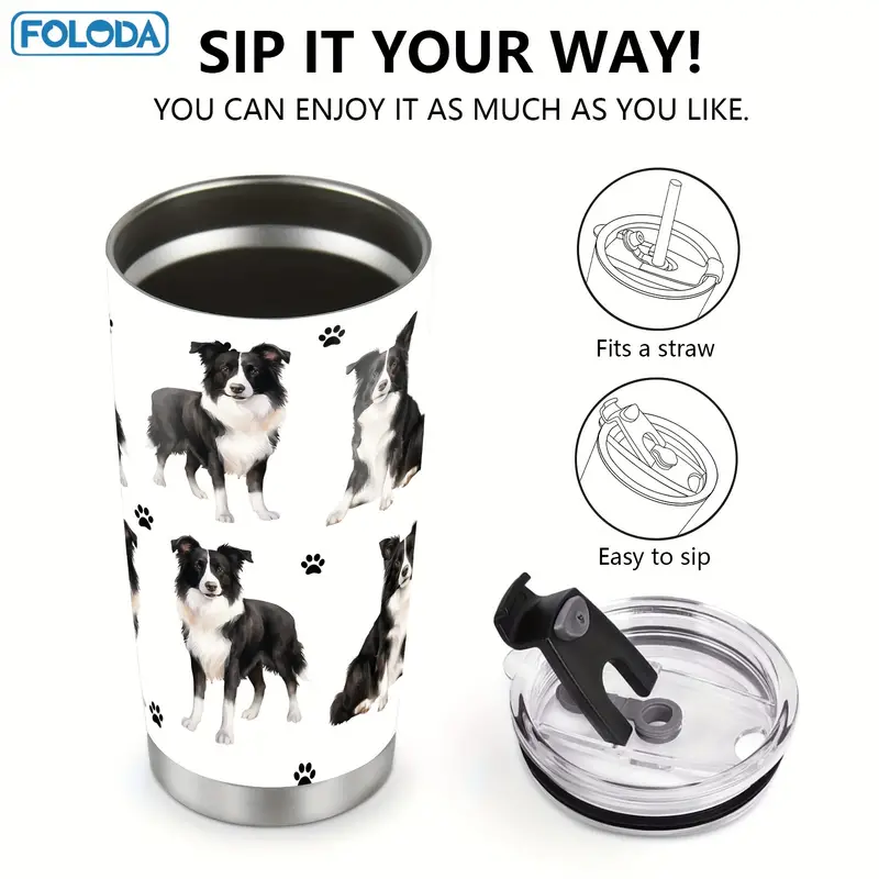 Border collie Foloda 20oz Stainless Steel Insulated Travel Tumbler with ... - $22.00