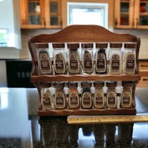 Durkee Foods Wooden Spice Rack Complete with 14 Glass Spice Jars 1970s Vintage - £53.74 GBP