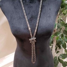 Womens Modern Fashion Chunky Silver Tone Elegant Knot Long Chain Necklace - £22.12 GBP