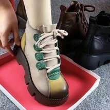 Lace Up Elegant Woman Boots Flat Heel Round Toe Shoes Winter Footwear Boots-Wome - £37.10 GBP