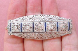 Antique Art Deco .60 Ctw Diamond Sapphire Platinum 2+” Statement Pin Brooch 1930 - £1,646.26 GBP