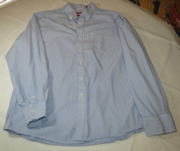 Men&#39;s Izod Slim Fit XL long sleeve button up shirt casual blue white stripe EUC - £38.17 GBP