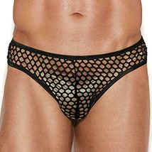 Men&#39;s Fishnet Thong Back Brief Underwear Black See Through Sheer Sexy 82928 - £13.80 GBP