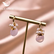 XlentAg Vintage Natural Pink Crystal Dangle Earrings Women Natural s Earings Hoo - £18.65 GBP