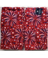 2 Same Cotton Kitchen Terry Towels (16&quot;x26&quot;) PATRIOTIC, FIREWORKS ON RED... - £12.50 GBP