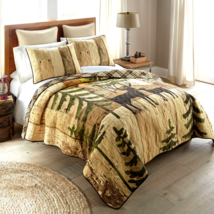 Donna Sharp Painted Deer Queen 3-Pc Set Quilt Lodge Cabin Rustic Nature Brown - £126.85 GBP