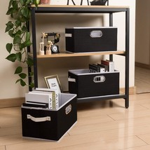 Cubes with Leather/Metal Handles for Shelves Bedroom Living Room Black (14.9x9.8 - £39.16 GBP