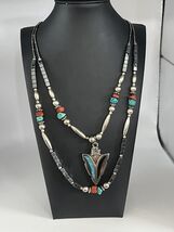 Vintage Turquoise Coral Silver Plated Double Strand Arrow Necklace - $74.00