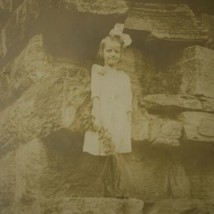 Antique Vtg 1890s Young Girl Standing In Ruins Silver Gelatin Large Photograph  - £125.08 GBP